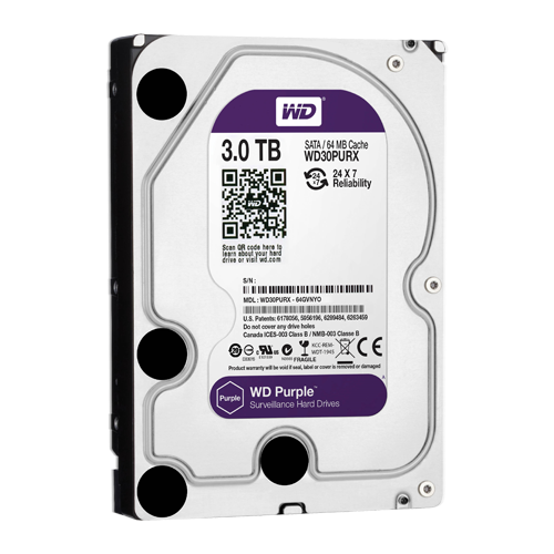 Festplatte - Kapazität 3 TB - SATA-Schnittstelle 6 GB/s - Modell WD30PURX - Speziell für Videorekorder - Lose oder in DVR instal