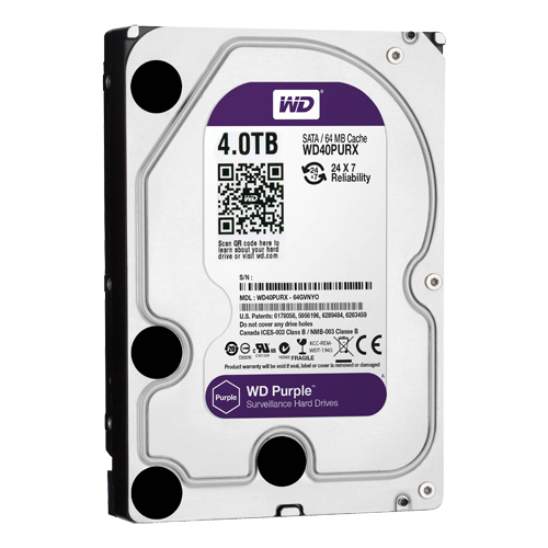 Festplatte - Kapazität 4 TB - SATA-Schnittstelle 6 GB/s - Modell WD40PURX - Speziell für Videorekorder - Lose oder in DVR instal