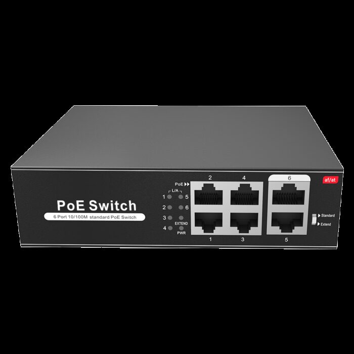 Switch PoE - 4 PoE + Ports 2 Uplink RJ45 - Geschwindigkeit bis zu 100 Mbps auf allen Ports - Insgesamt bis zu 60W für alle Ports