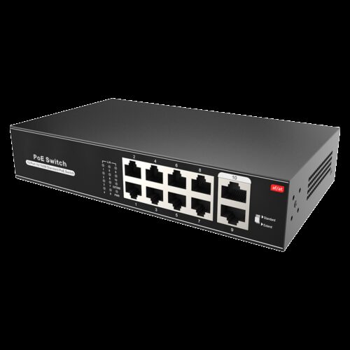 Switch PoE - 8 PoE + Ports 2 Uplink RJ45 - Geschwindigkeit 10/100 Mbps - Funktionen: Ai VLan/QOS/CCTV Extend/PoE - Norm IEEE802.