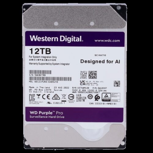 Western Digital Festplatte - Kapazität 12 TB - SATA-Schnittstelle 6 GB/s - Modell WD121PURZ-64B5UY0 - Speziell für Videorekorder