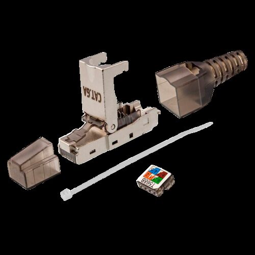 Stecker RJ45 - Kompatibel mit FTP-Kabel Cat 6A - Metallgehäuse - Kompatibel mit Kabeln AWG23 - Einfache Installation ohne Werkze