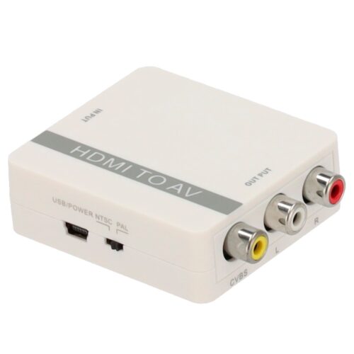 HDMI zu AV Konverter - 1 HDMI-Eingang - 1 Ausgang AV - PAL/NTSC-Ausgangsauflösung - Videoeingangsauflösung 1080p - Stereo-Audioa